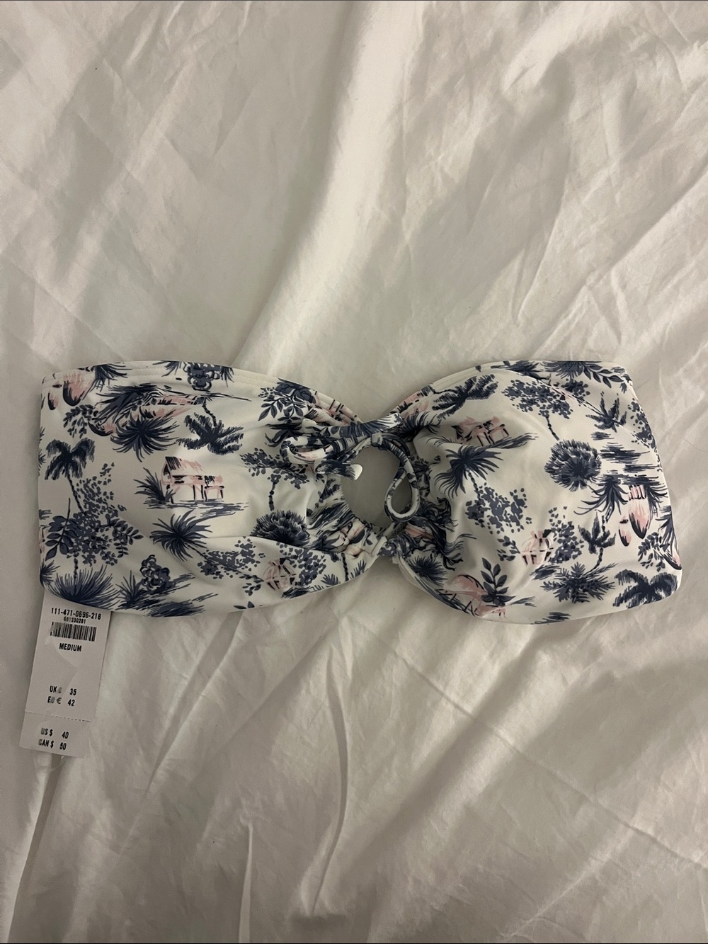 Abercrombie Floral Bandeau Bikini Top in White and Blue